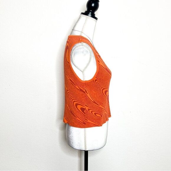 🍋 CIDER • Women’s Orange 70’s Vibe Abstract Print Knit Tank Top Size XL - Picture 2 of 6